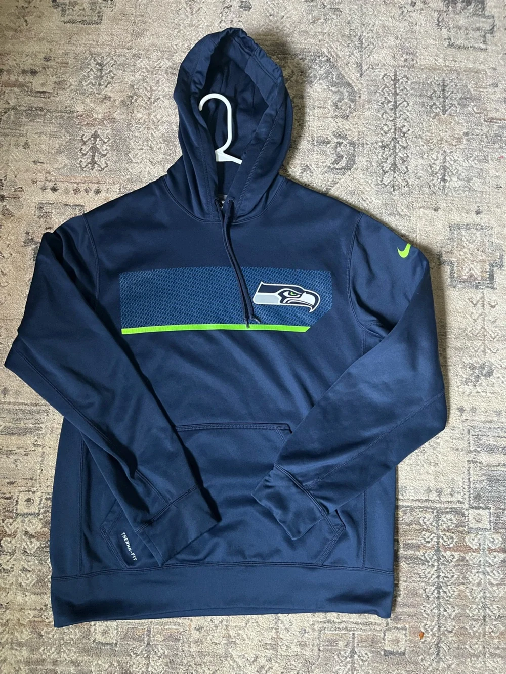 Nike Seattle Seahawks Navy Pullover Hoodie with Lime Accent